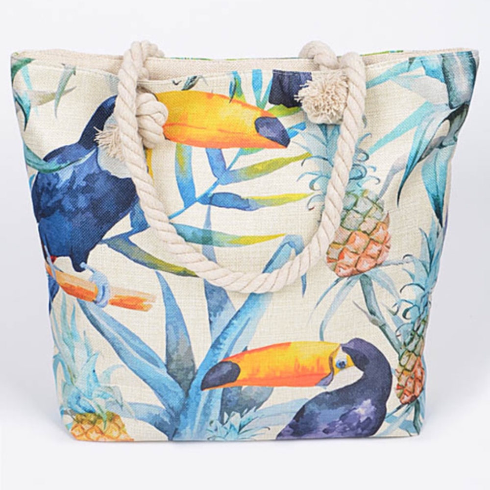 Summer Two sides Toucan Canvas Tote Bag - Picture 2 of 3
